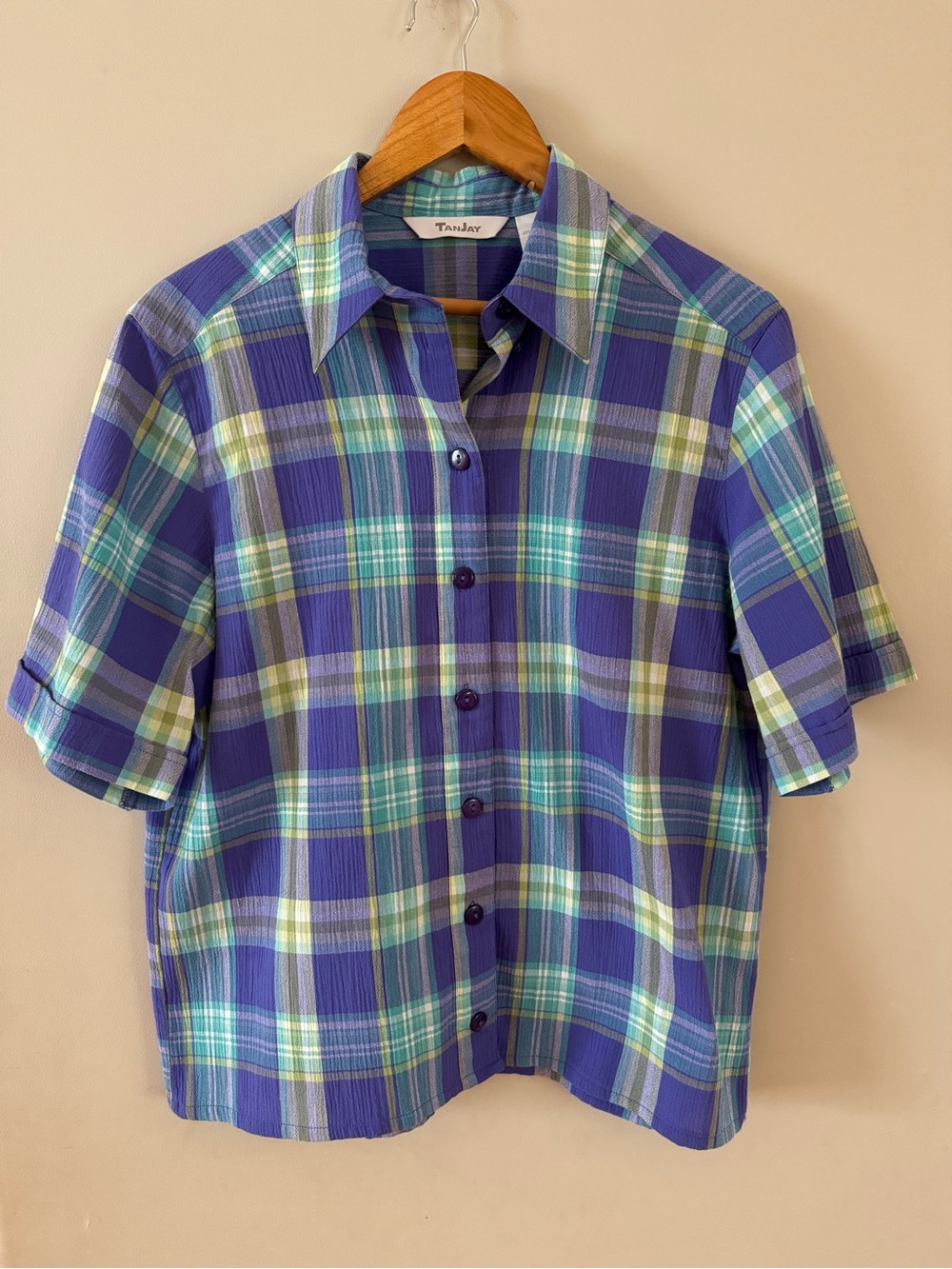 Vintage Purple Plaid Short-Sleeve Shirt